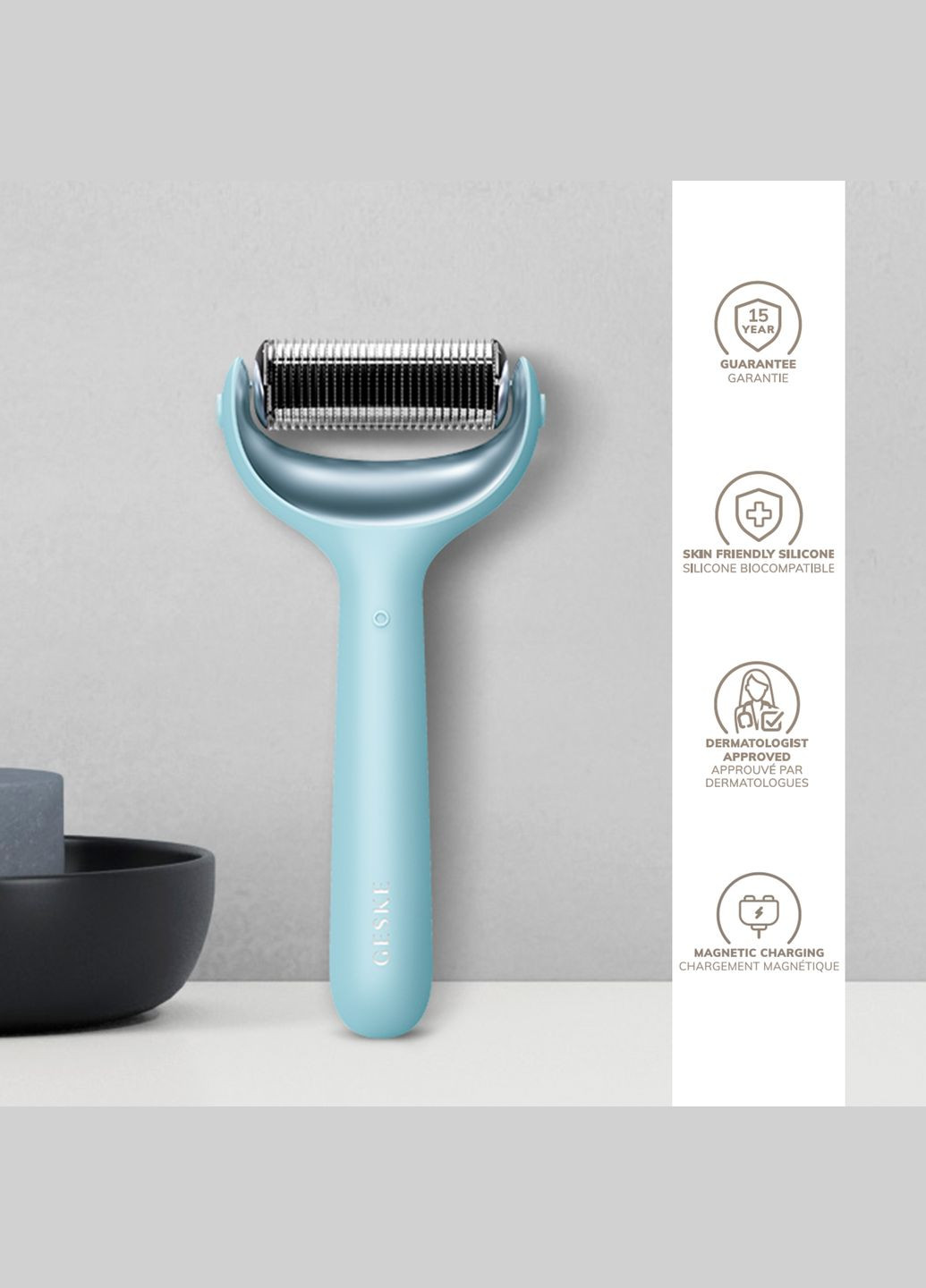 Електронний ролер для обличчя та тіла з мікроголками MicroNeedle Face&Body Roller 8в1 turquoise GESKE (341526249)