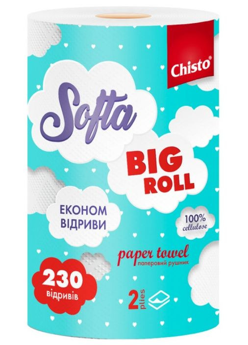 Softa полотенце целлюл. на гильзе 1рул. 2-слой Big ROLL 230 отрывов Chisto (326024908)