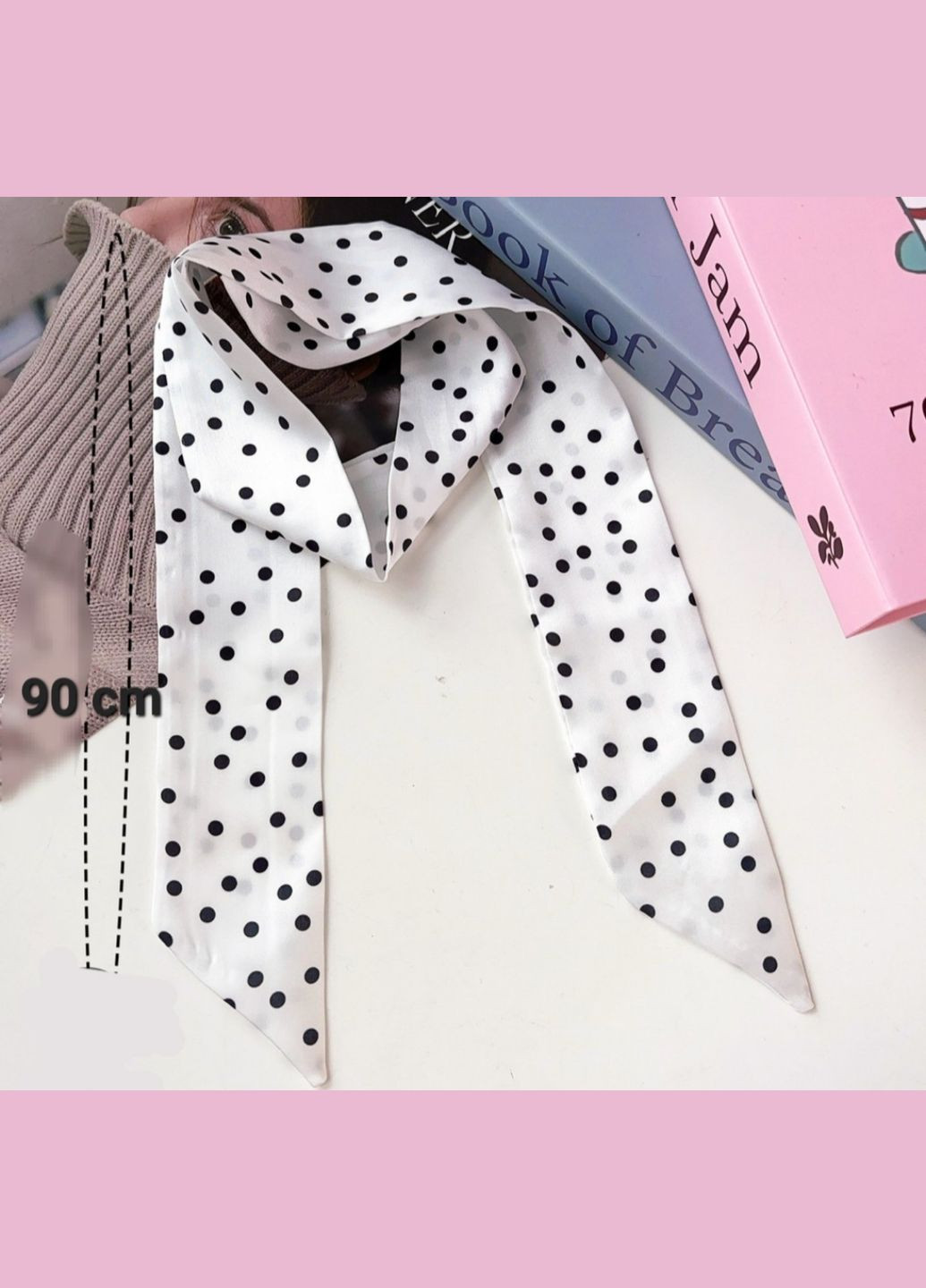 Галстук-шарф женский с принтом горохи 5х90 см No Brand (336546055)