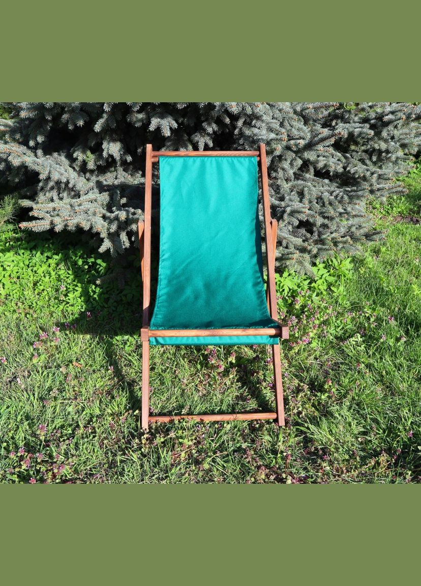 Розкладне дерев’яне крісло шезлонг з тканиною, для дачі, пляжу чи кафе. Зелений, колір каркасу: Коричневий No Brand (316257316)