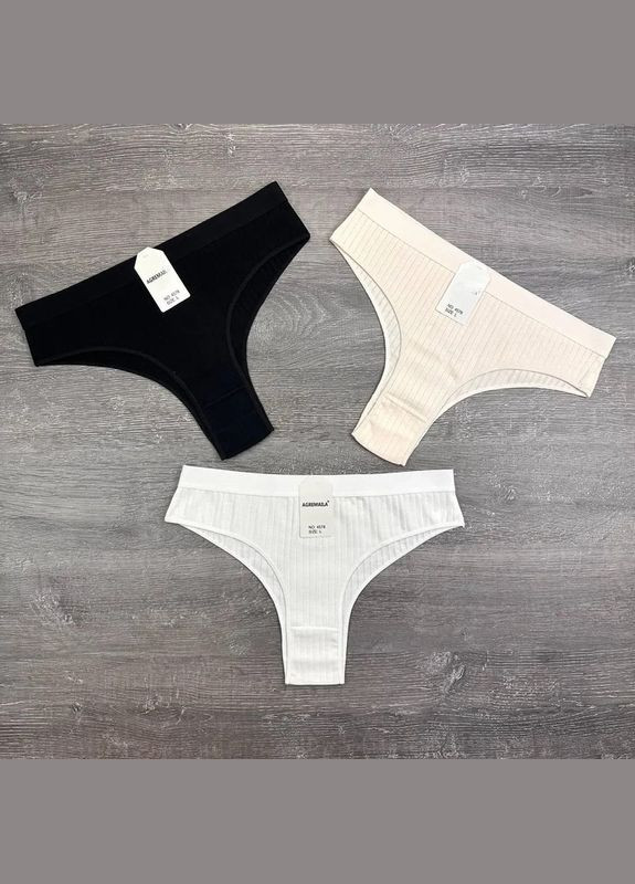 Набор из 3 молодёжных женских трусов-танга из хлопка, высокая посадка, минималистичный дизайн Agremaila Танга (338221296)