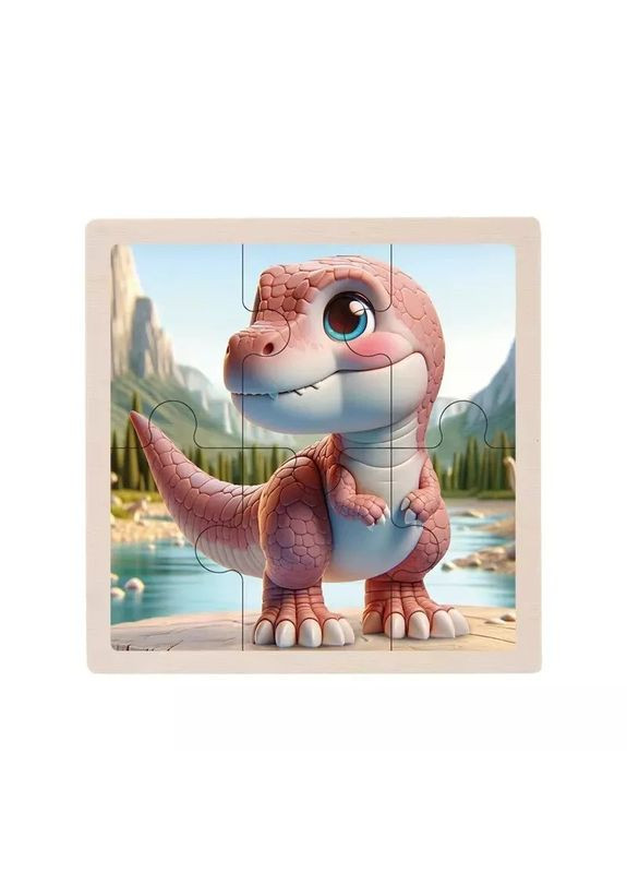 Детский деревянный пазл-вкладыш "Тиранозавр" MD 1509-5, 6 элементов 9,8 х 9,8 х 0,4 см Bambi (370370508)