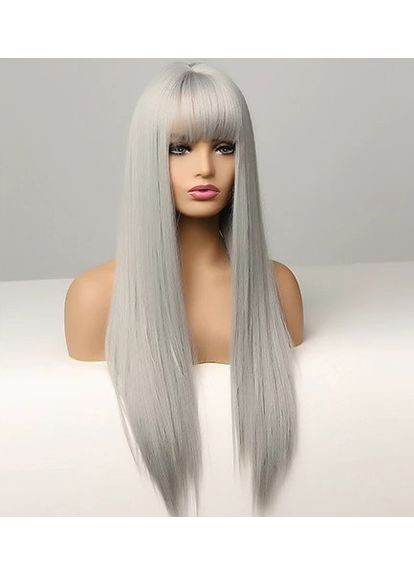 Перука сіра з чубчиком, перука довга пряма сіра No Brand (355802257)