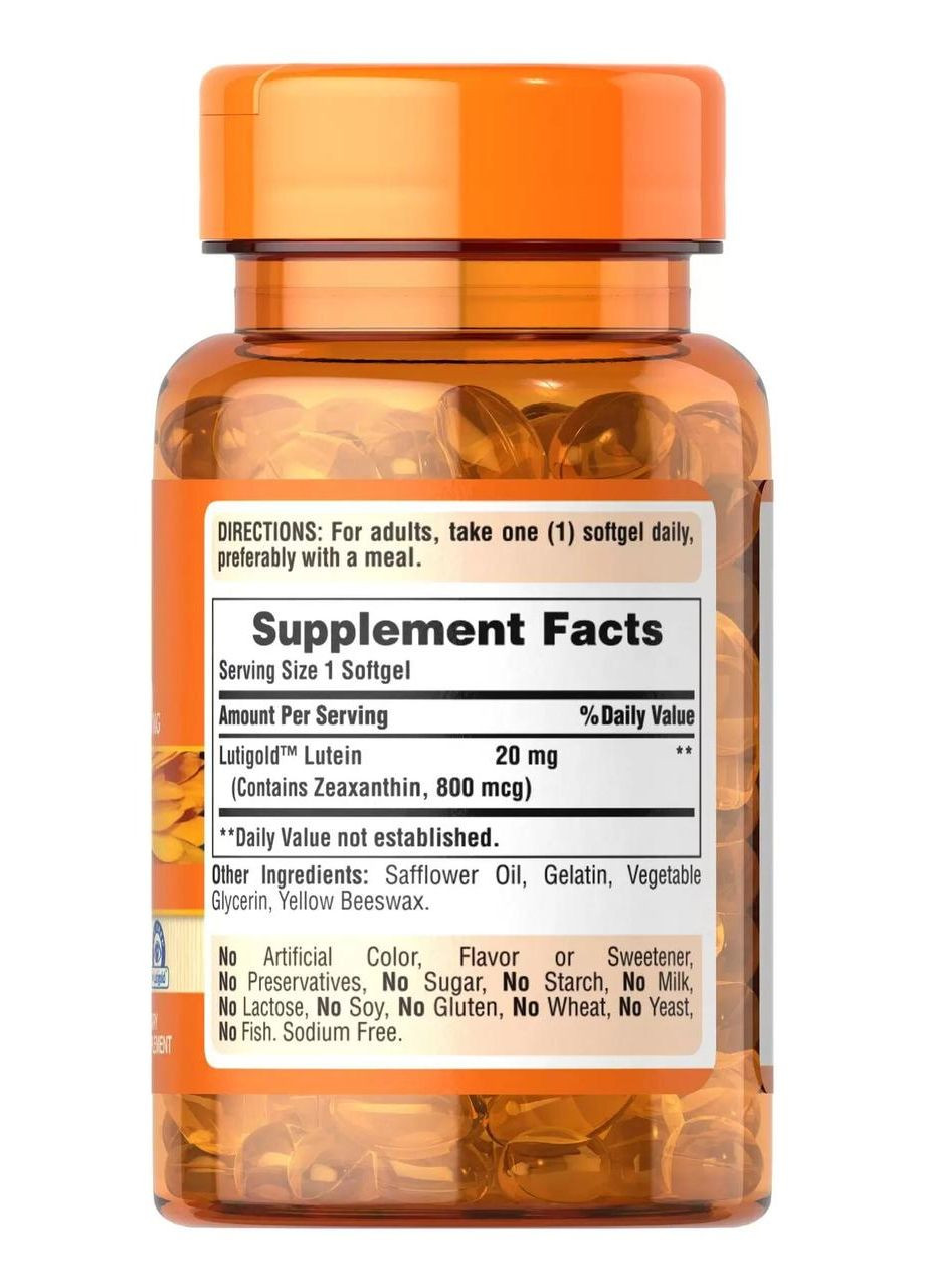 Лютеїн з зеаксантином для зору Lutein 20 мг 120 гел капс Puritans Pride (359473506)
