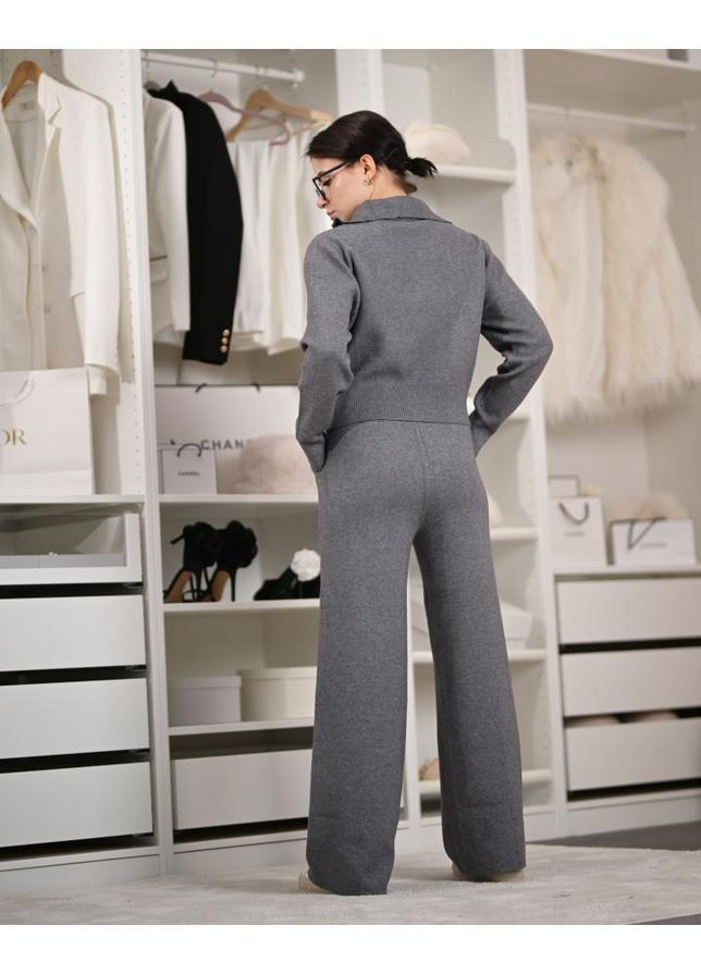 Женский вязаный костюм на молнии серый No Brand (368971419)