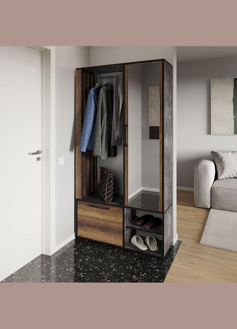 Современная прихожа с зеркалом, дверцей и штангой для одежды от KO-0003 MORELI (361035130)