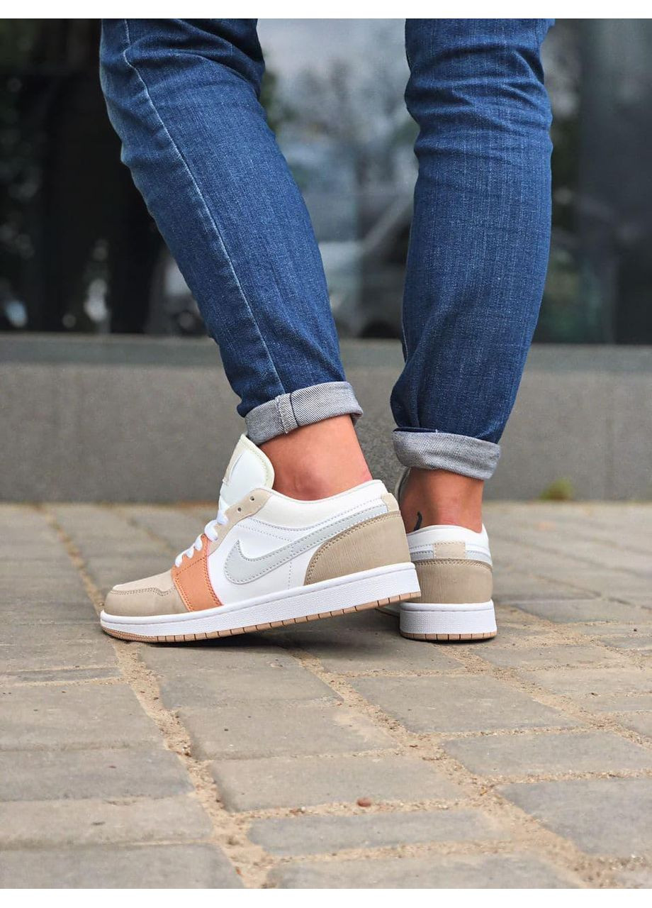 КРОССОВКИ ЖЕНСКИЕ NIKE AIR JORDAN RETRO 1 LOW BEIGE WHITE НАЙК АИР ДЖОРДАН No Brand бежевые демисезоны (369392015)