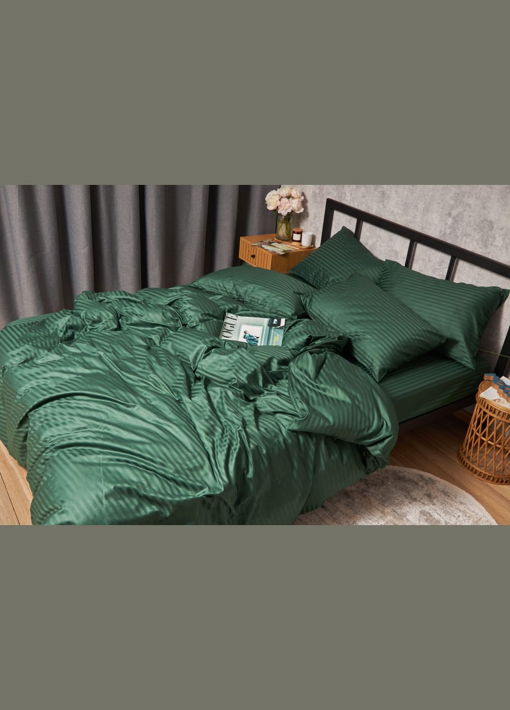 Комплект постельного белья Satin Stripe «» полуторный евро 160х220 наволочки 2х70х70 (MS-820005307) Moon&Star Stripe Verdant (296909630)