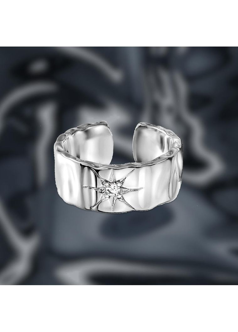 Серебристое кольцо универсальное для подростка широкое с камнем звезды космическое азиатский стиль современная кэжуал фэнтези No Brand (369667996)