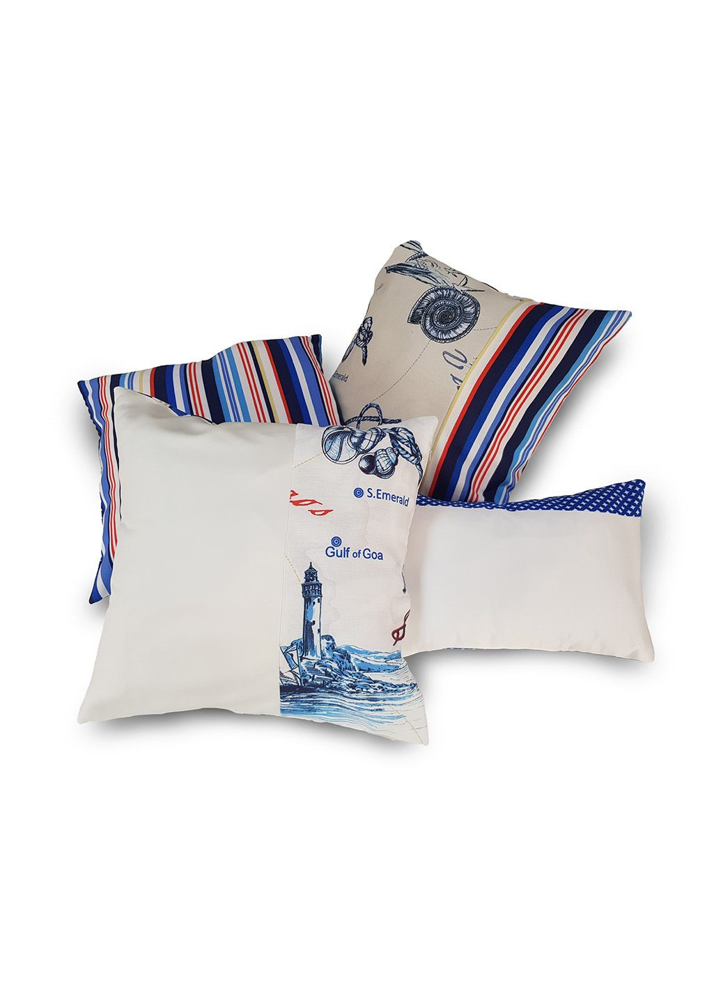 Комплект декоративных подушек Морская тема 40х40см 3шт 35х25см 1шт молочные с синим (п_0639) Firanka Modern (314837632)