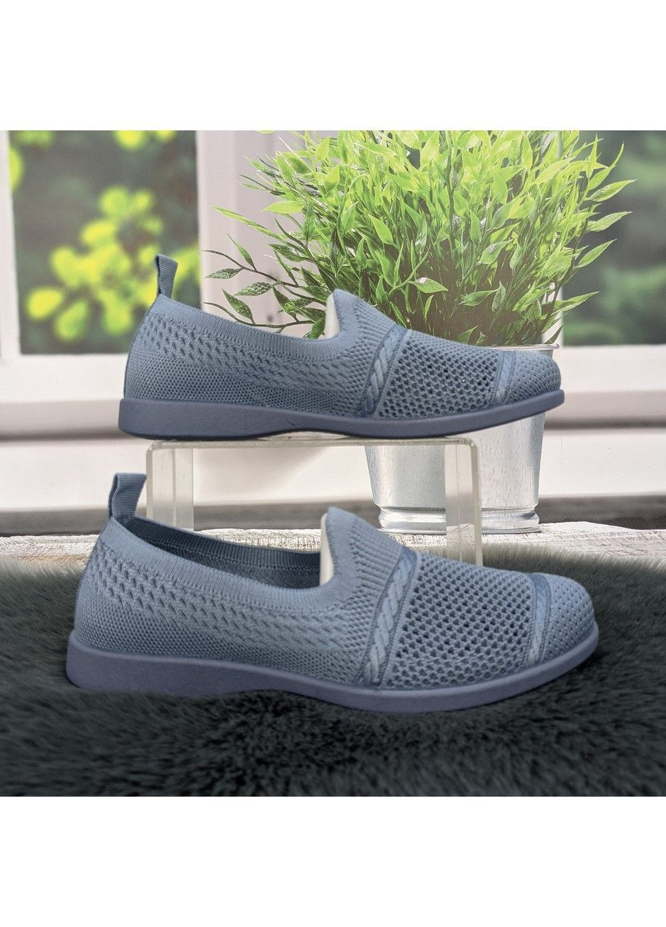 Темно-серые мокасины женские летние текстильные слипоны Gipanis