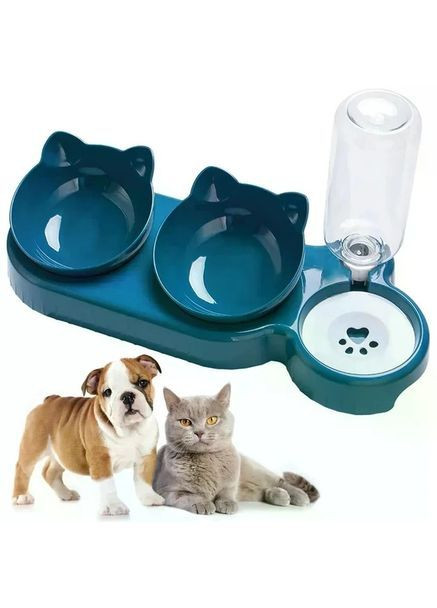 Подвійна миска для годування кішок та собачок на підставці Idea з автоматичною поїлкою 500 мл Good Idea (367075858)