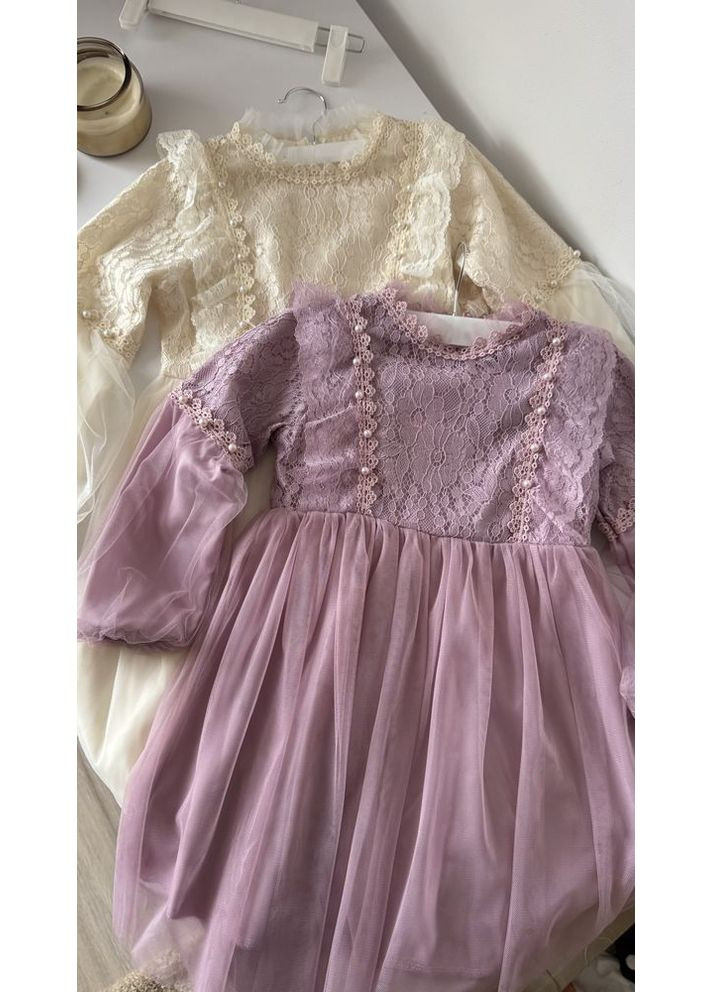 Комбинированное нежное платье для девочки цвет фиолетовый 10996 No Brand (372564053)