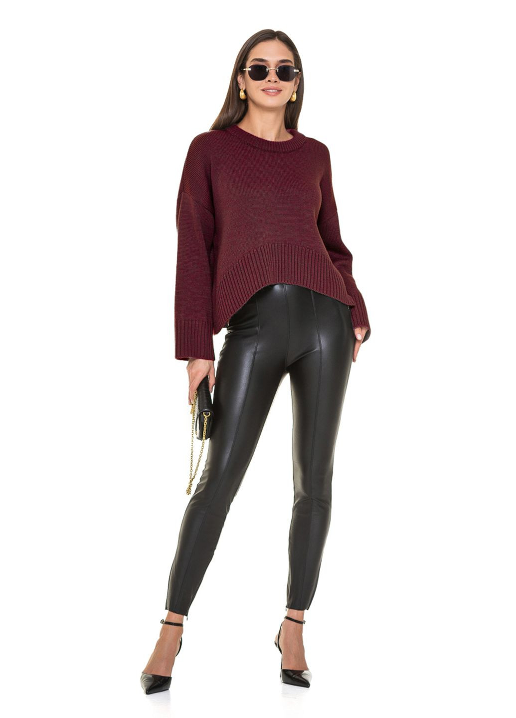 Бордовый короткий свободный свитер SVTR