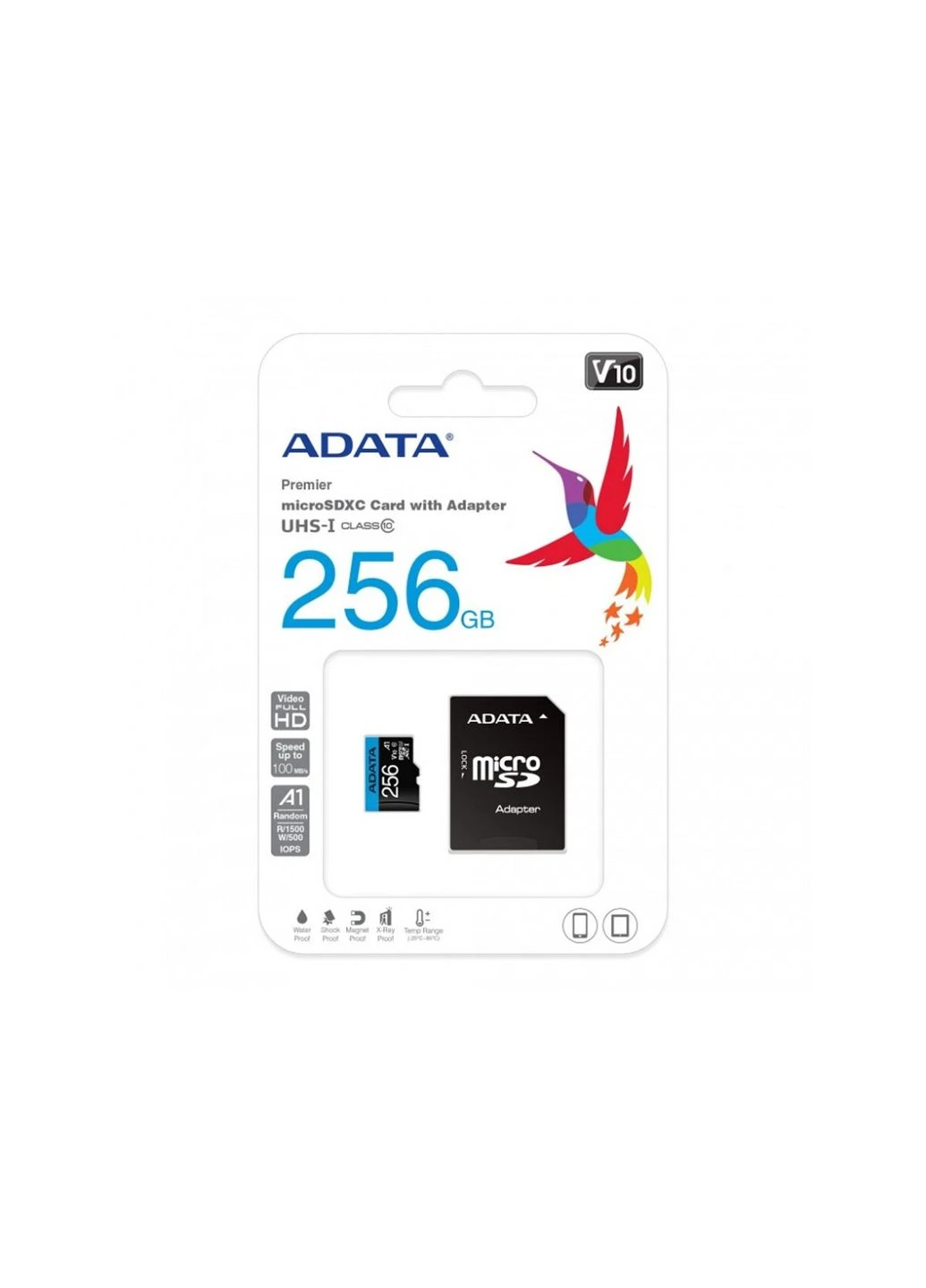 MicroSDXC (UHS1) A-DATA Premier 256Gb Class 10 А1 (R-100Mb/s) (adapter SD) ADATA (300684167)