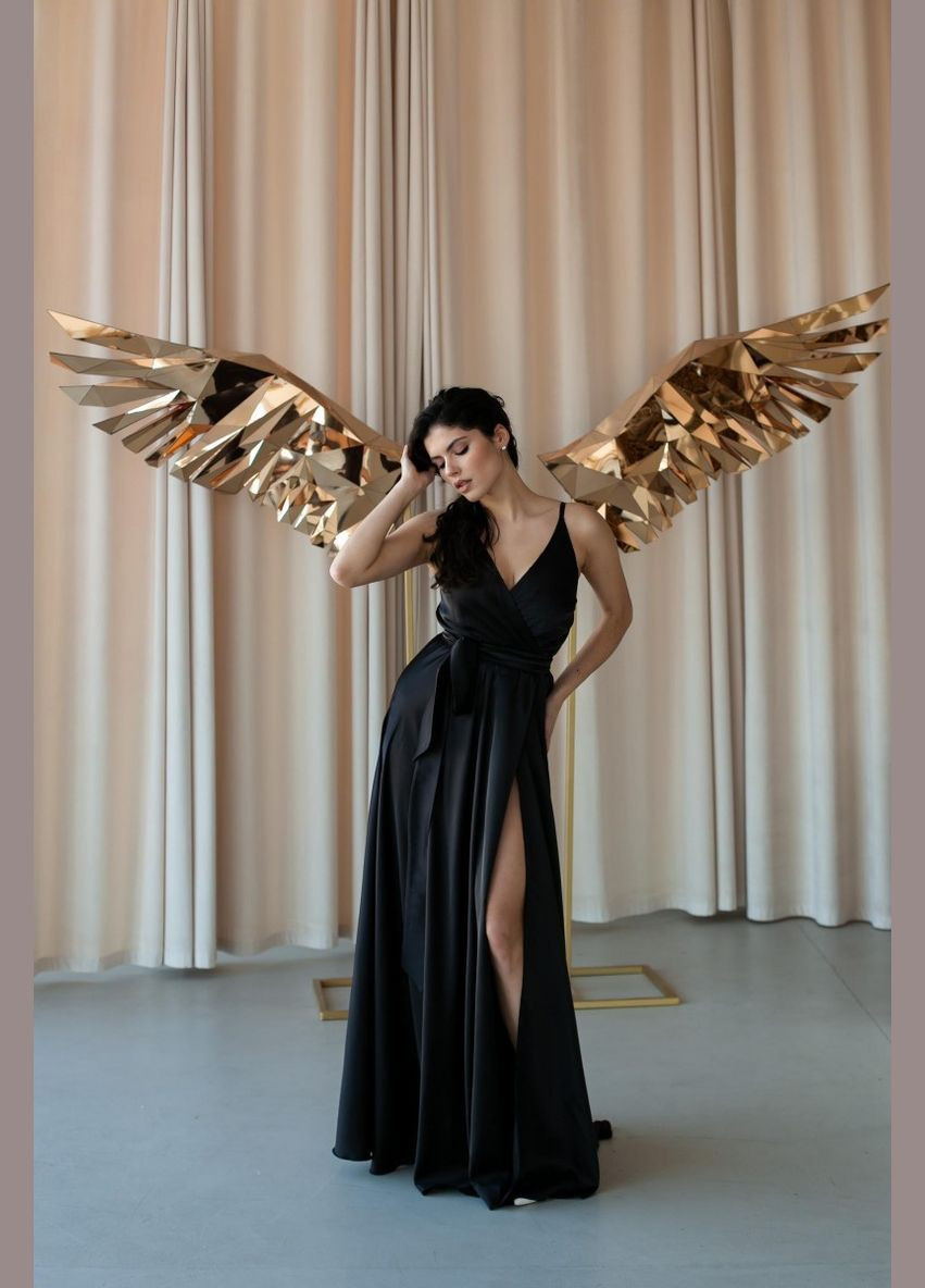 Черное вечернее платье с юбкой-солнце, на запах, а-силуэт JadFashion однотонное