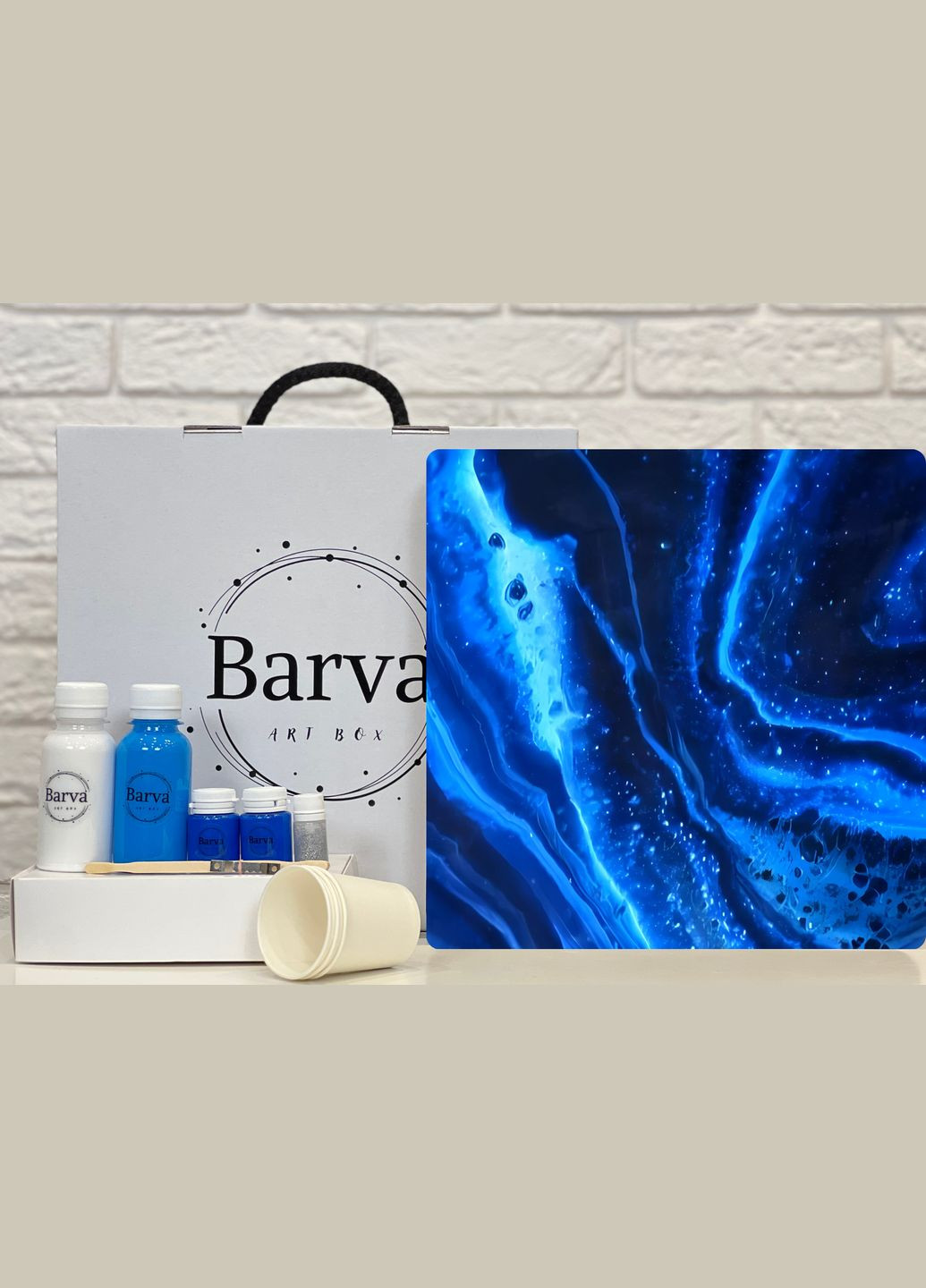 Подарочный набор для создания картины в технике абстрактной живописи жидкий акрил Палитра "Нептун". Квадрат 30 см Barva (315891043)