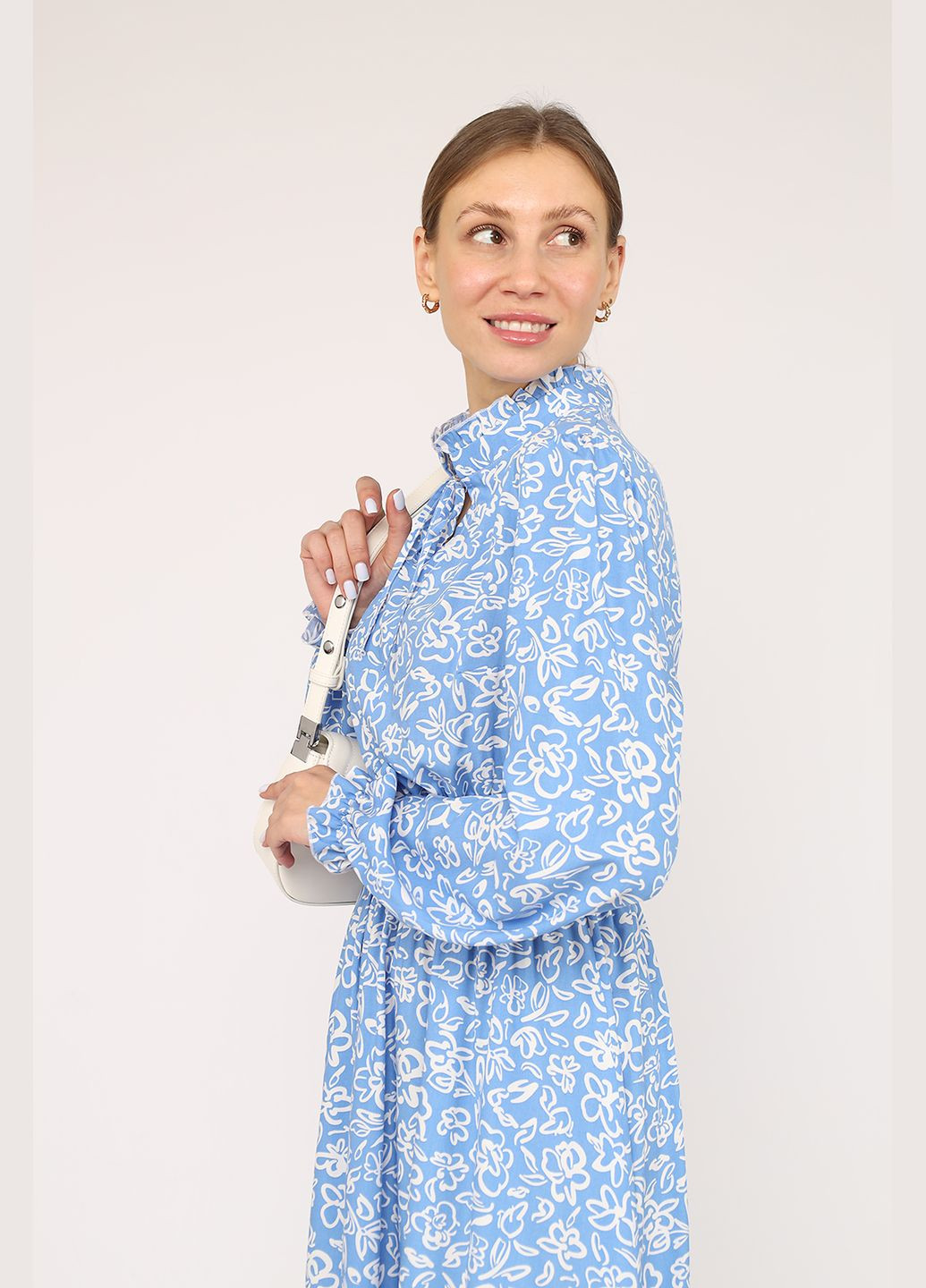 Голубое платье собранное по талии, женское цвет голубой cb-00271024 Yuki