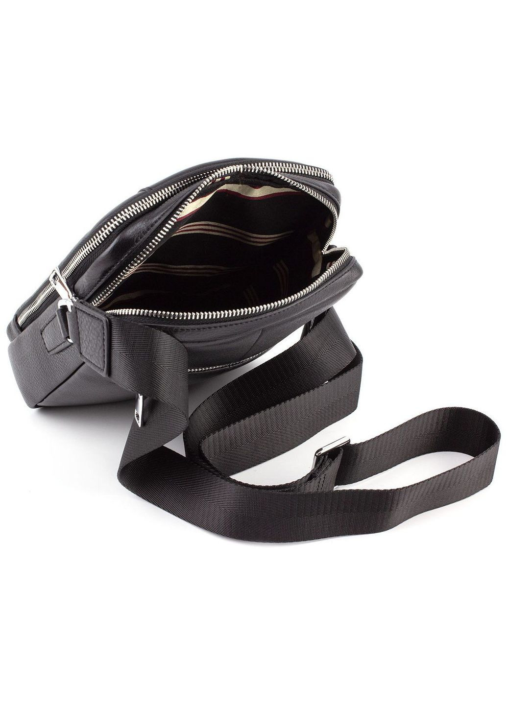 Чёрная кожаная сумка мессенджер на два отделения 7705-1A black Marco Coverna (303830822)