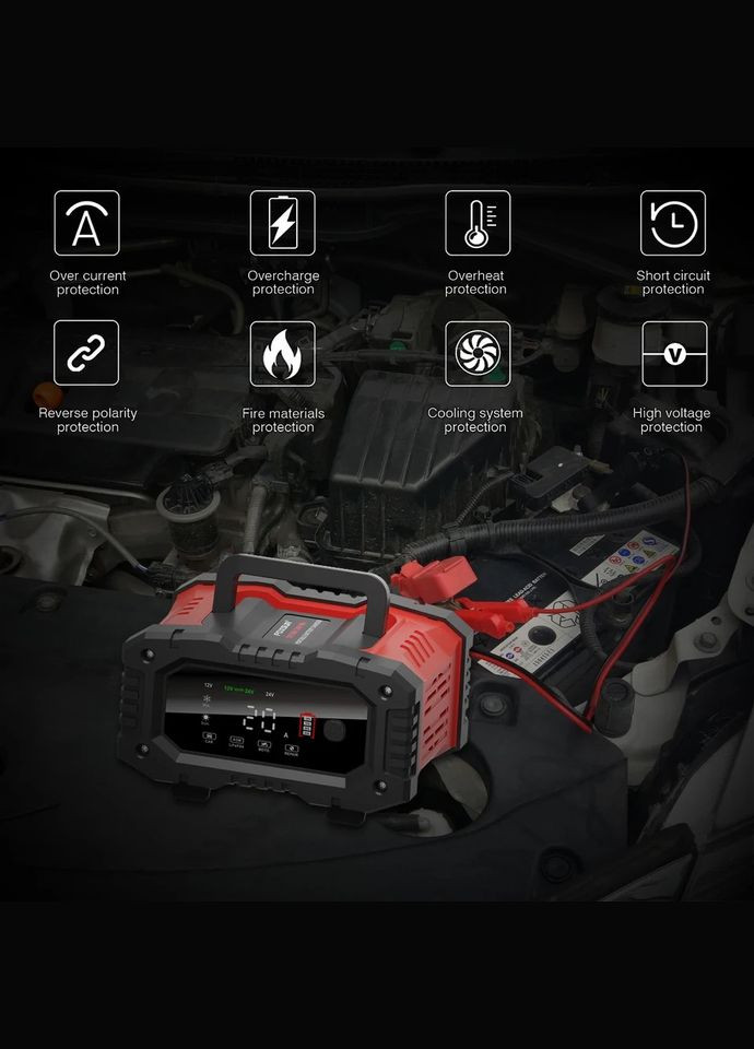 Зарядное устройство 20A 12-24V для автомобиля Foxsur FPT-200 (302240157)