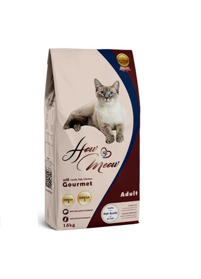 Повнораціонний корм для дорослих котів Adult Gourmet 15кг (ягня, курка, риба) How Meow (339042163)