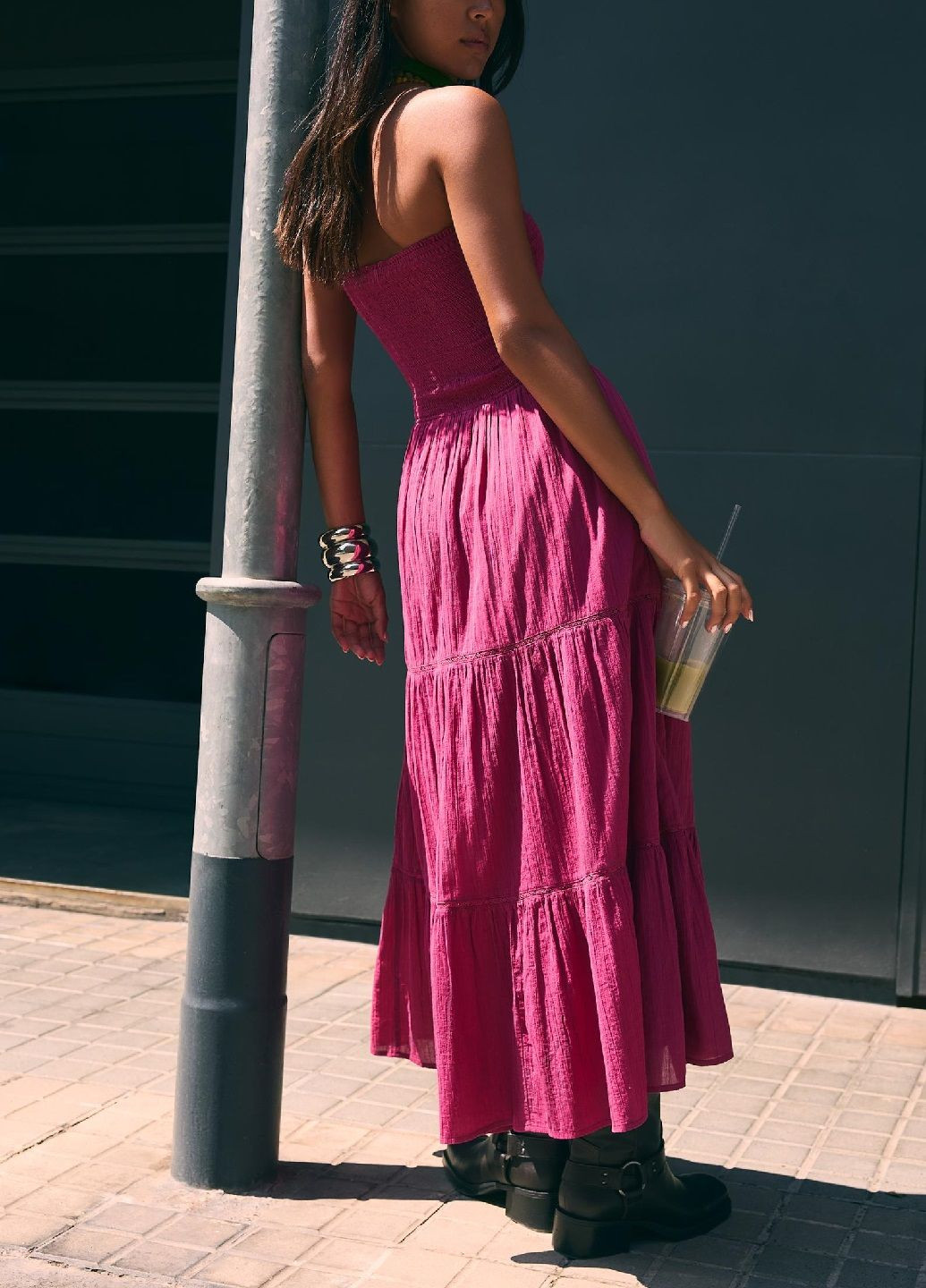 Фуксиновое (цвета Фуксия) повседневный платье Bershka однотонное