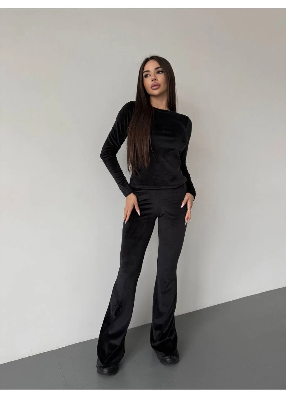 Велюровий костюм, з лонгом та штанами кльош мод АНБЛ - 1712,, No Brand (389930527)