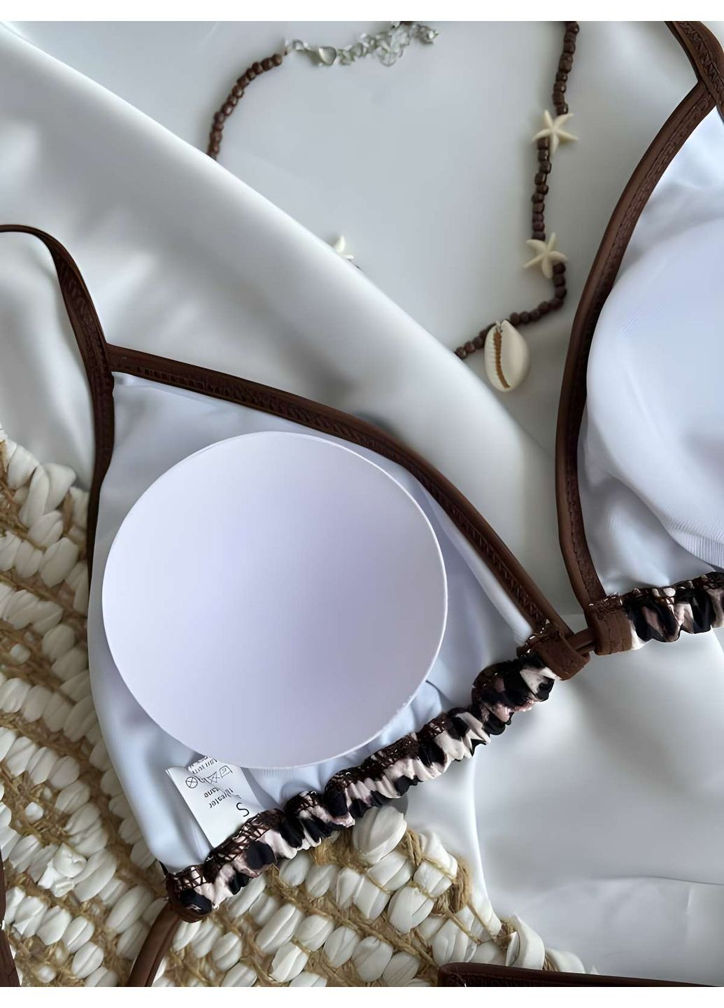 Коричневий літній жіночий літній роздільний сексуальний леопардовий купальник на зав'язках No Brand