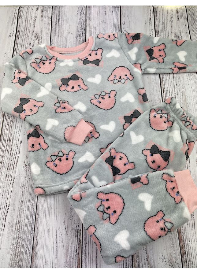 Серая зимняя пижама детская вельсофт Flamingo