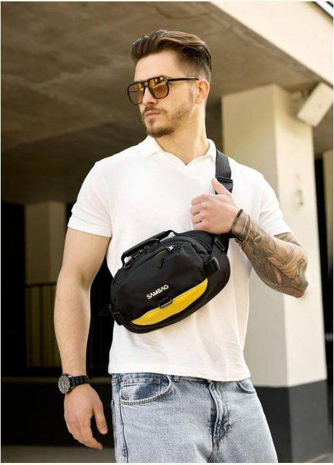 Сумка на пояс через плечо мужская текстильная Черный 35655 Sambag (334673948)