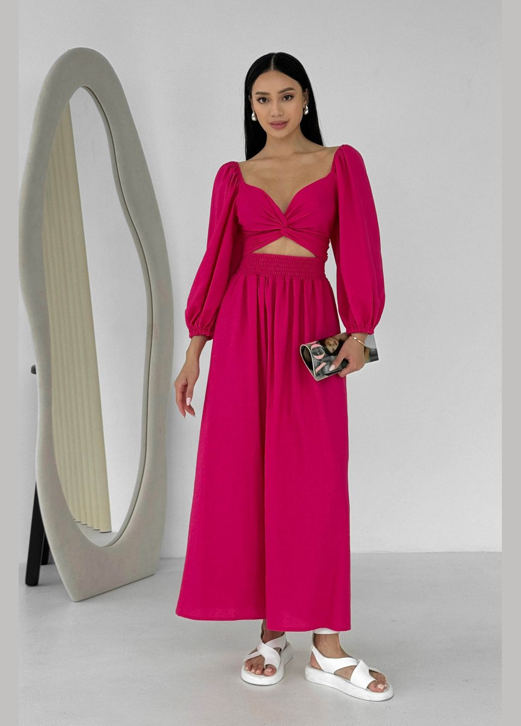 Малинова святковий, вечірня дизайнерська сукня з льону малинового кольору сукня-трансформер Jadone Fashion однотонна