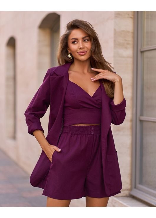 Темно-бордовий лляний костюм трійка ISSA PLUS 15273 (352168529)