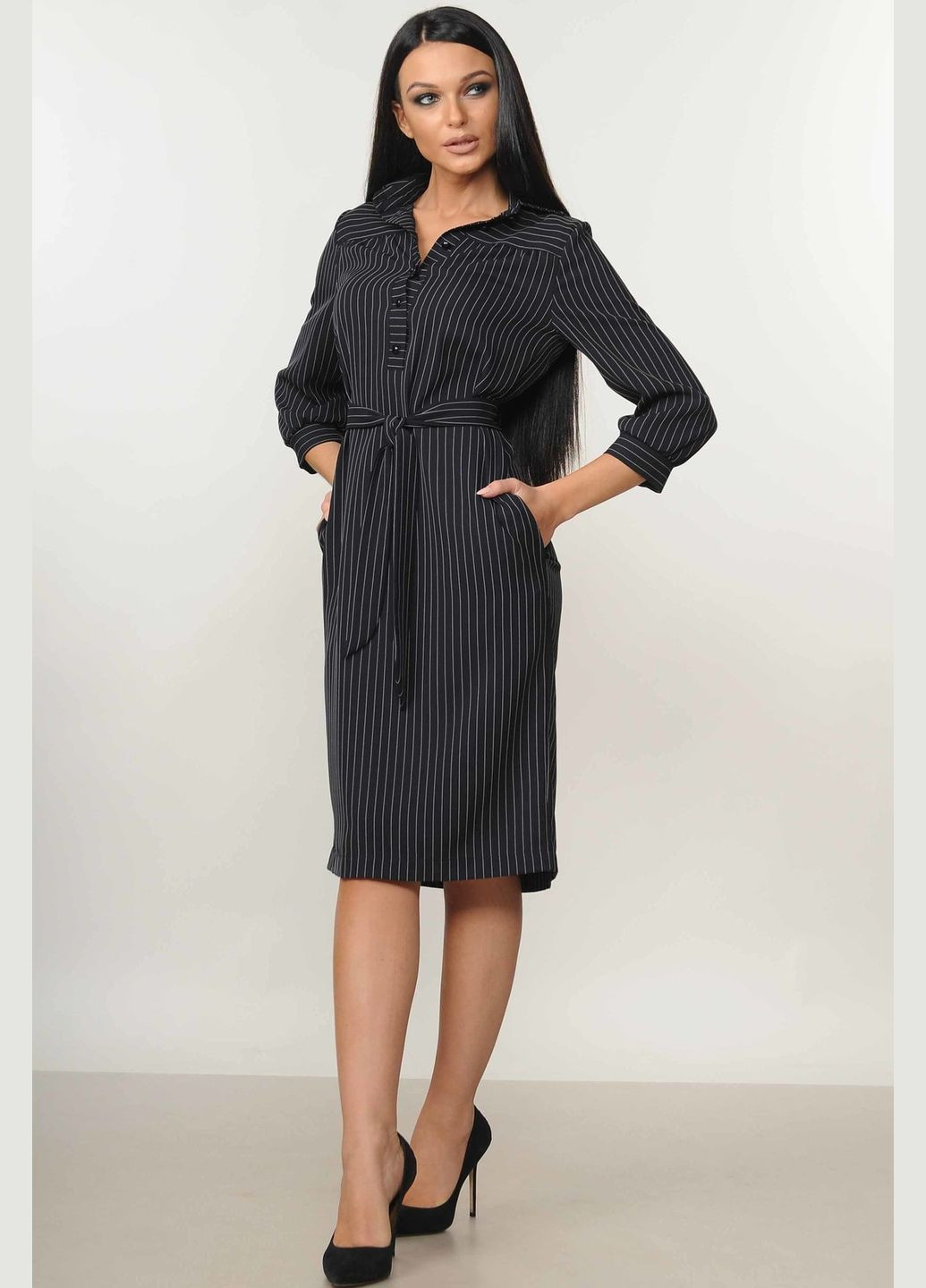 Темно-синее повседневный платье длиной ниже колена с карманами в боковых швах (вл 5.1-69/18) RiMari