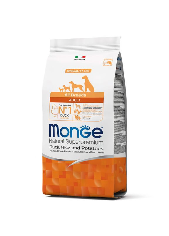 Natural Superpremium All Breeds Adult Duck, Rice & Potatoes - Сухой корм с уткой и рисом для взрослых собак всех пород - 15 кг Monge (336182289)