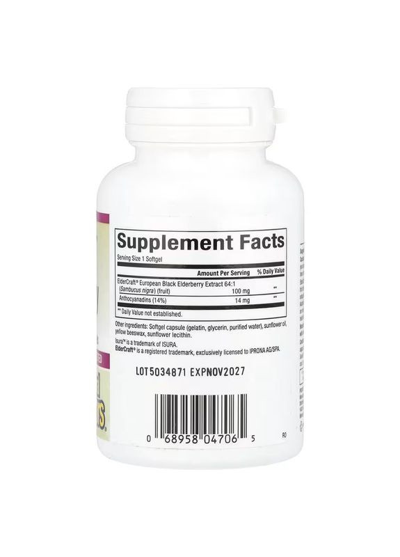 Екстракт чорної бузини Black Elderberry, 100 mg, 60 Fast-Acting Softgels Natural Factors (301426787)