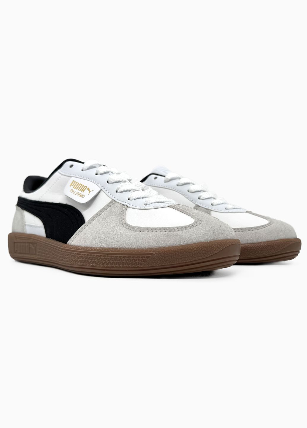 Білі Осінні кросівки чоловічі і жіночі puma palermo leather white grey black gum | пума палермо білі No Brand