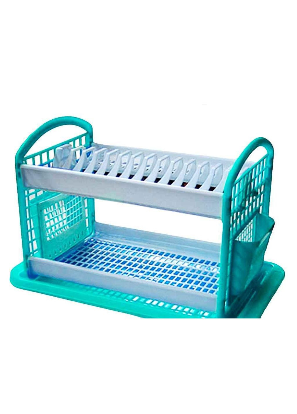 Сушарка пластикова для посуду з підд.(14тар) двоярусна (білобірюз) ТМ КОНСЕНСУС Консенсус (304643726)