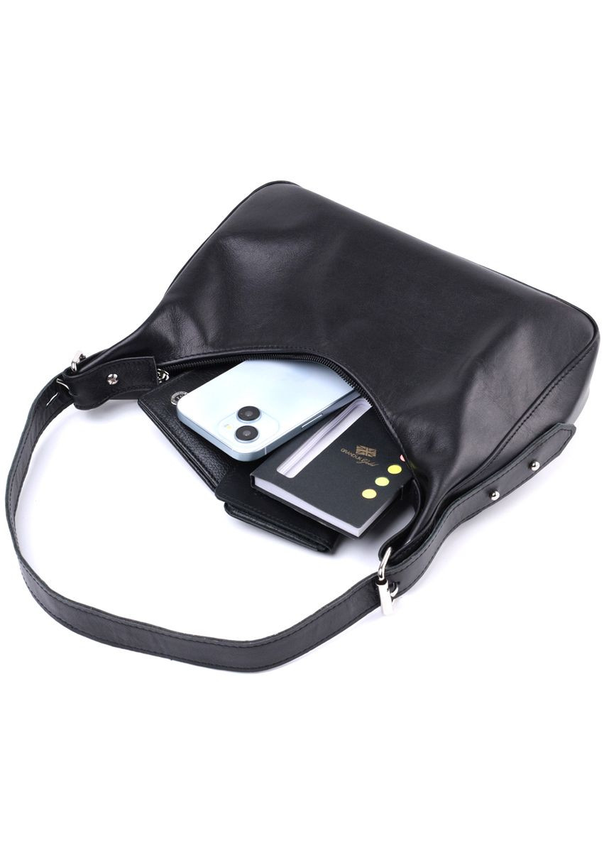 Женская сумка багет с регулируемым ремнем из гладкой натуральной кожи черная (sku_22834) No Brand (329853448)