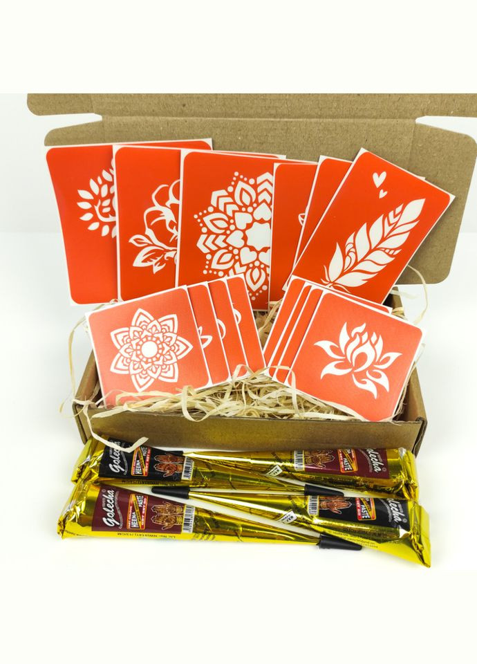 Набор хны с трафаретами для био-тату №4 henna-set-04 Fresh Tattoo (364958250)