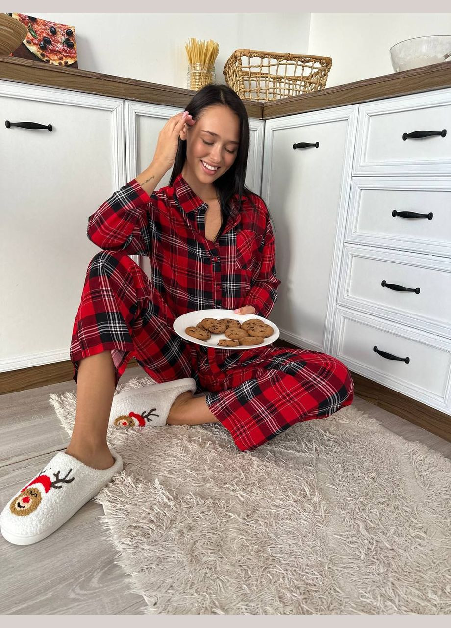 Червона всесезон стильний домашній костюм піжамка сорочка + брюки Vakko