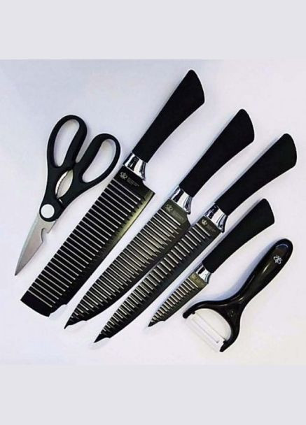 Набор кухонных ножей из стали 6 предметов Genuine чёрные, пластик, нержавеющая сталь