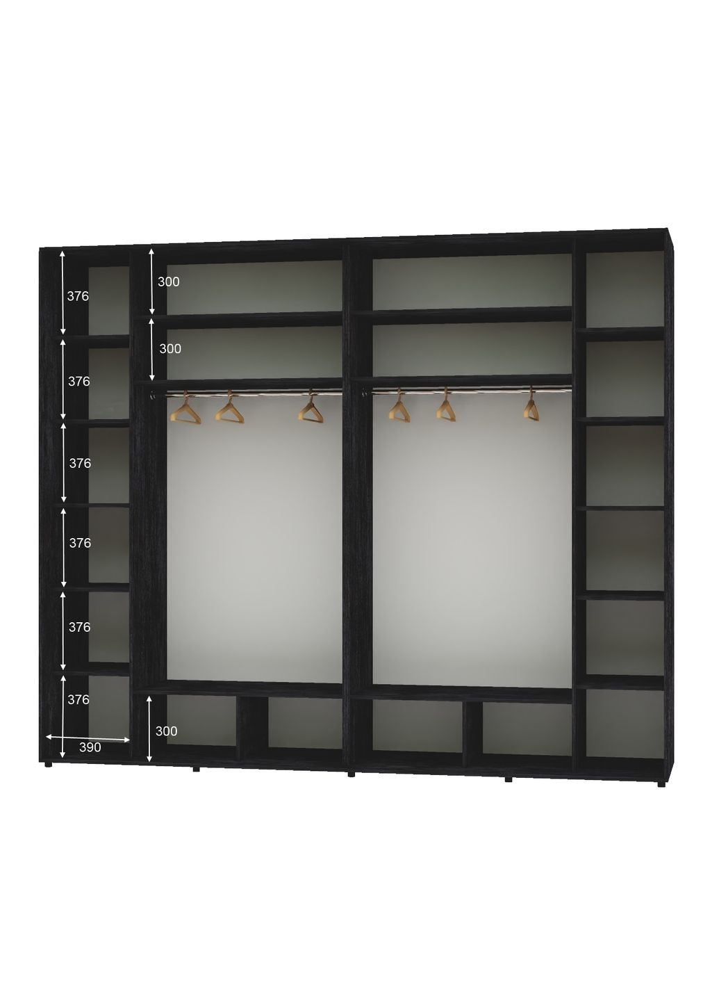 Шкаф-купе трехдверный 300*60*250 Бетон темный 3 двери Зеркало Люкс-149 Алекса (360463375)