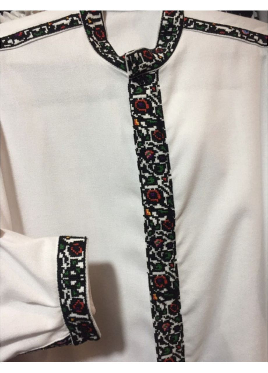 Белая стильная мужская вышиванка на белом домотканом полотне ручной работы ч-1009. m (371907825)