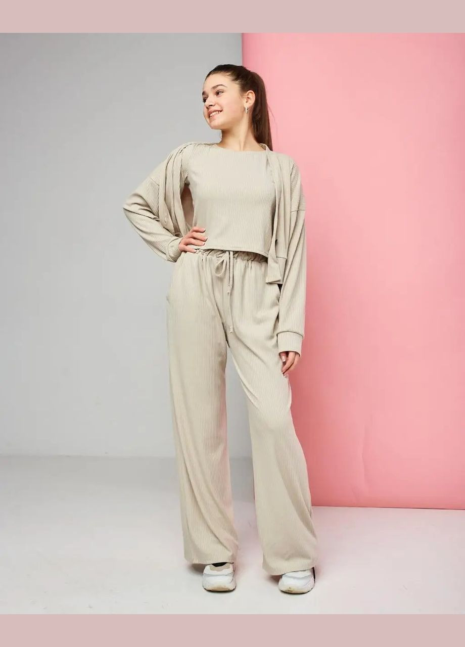 Бежевий демісезонний костюм для дівчинки 140-164 см підлітка бежевий костюм на дівчинку трійка No Brand