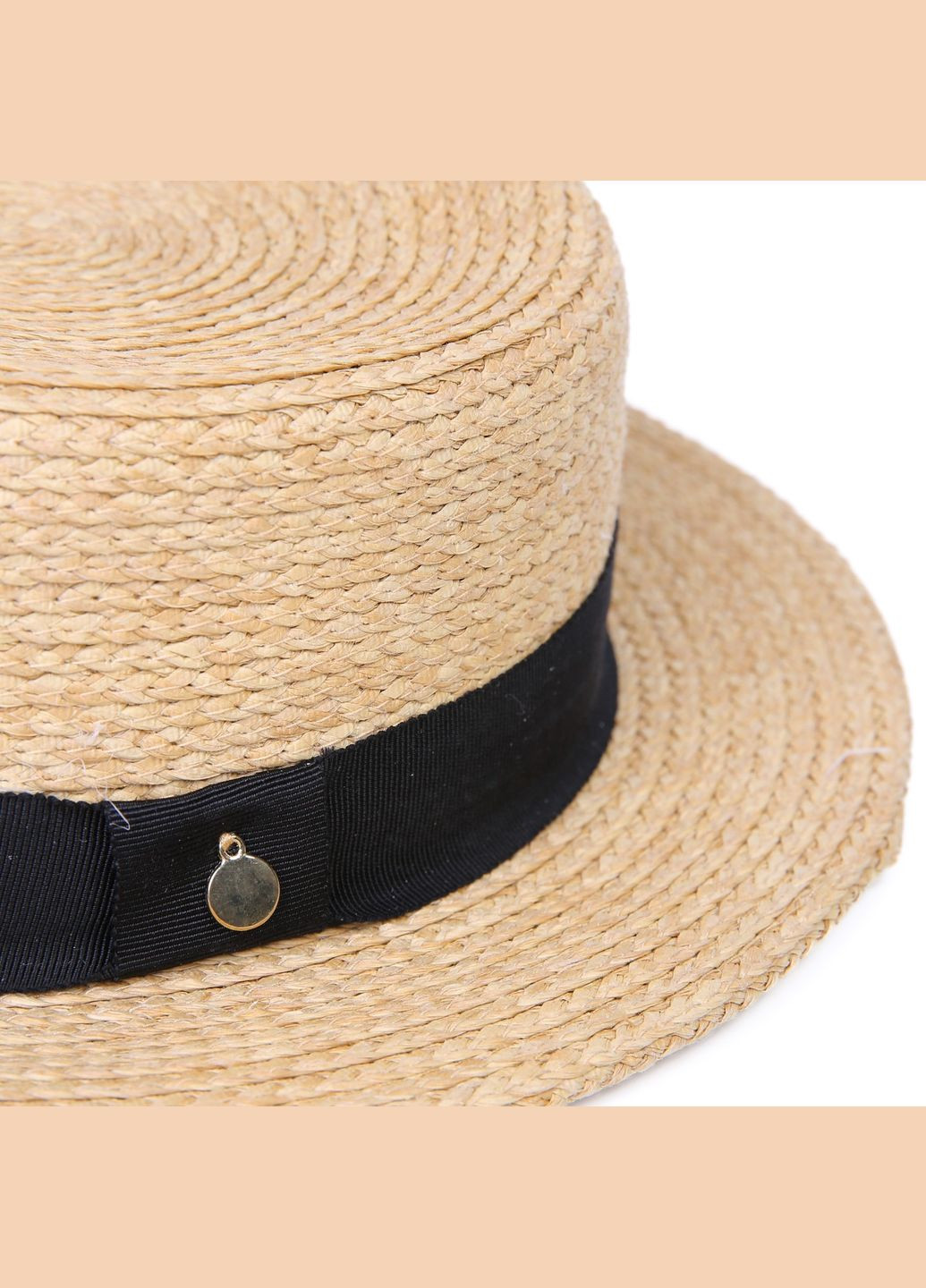 Шляпа с маленькими полями женская с лентой рафия бежевая МОРА LuckyLOOK 847-927 (341540080)
