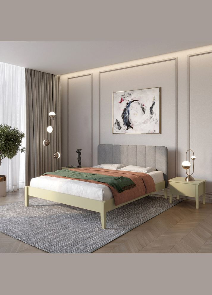 Двоспальне дерев'яне ліжко Лондон ДК (RAL1020)//Аляска 93 (Сірий) Б1 180х190 см (MBG-6849) Mebigrand (368278373)