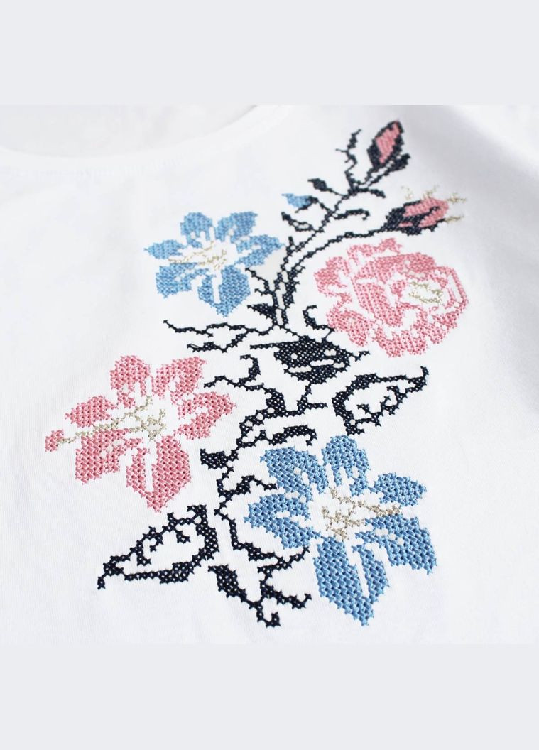 Жіноча футболка з вишивкою Лілея біла Ladan — 303727211