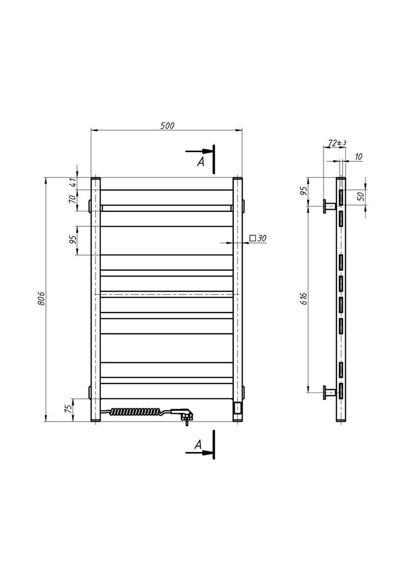 Полотенцесушитель Largo 500х800 Sensor левый с таймером, белый бархат 12844153-5080 Navin (266903493)