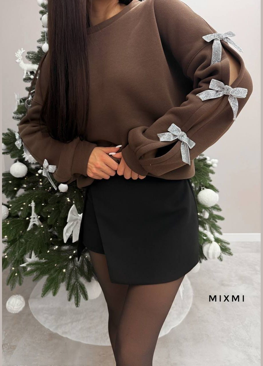 Коричневий світшот жіночій на флісі бант (319321185)