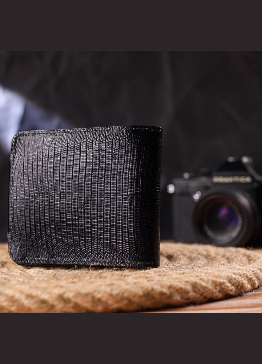 Портмоне для мужчин в два сложения из натуральной фактурной кожи 21575 Черное Canpellini (329147934)